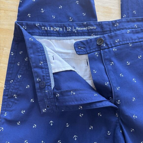 Talbot's Relaxed Chino Pant Size 12 Navy White Anchors Nautical Coastal PRISTINE - Picture 7 of 12